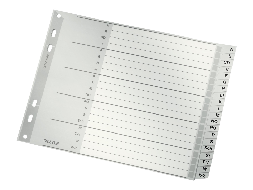 Leitz Tabs A-Z - muovinen - aakkosellinen hakemisto - pahvi - harmaa - A4 - 250 g/m² - 238 mm (1262-01-00)
