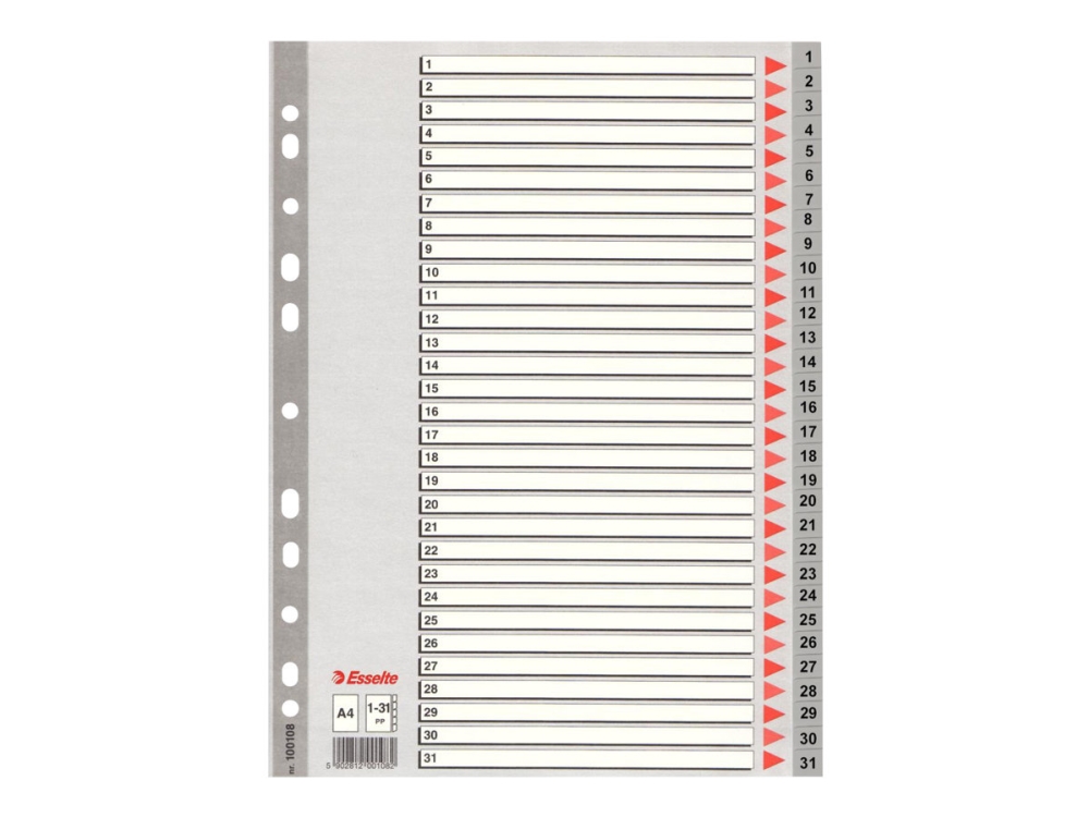 Esselte - Deler - 31 Dele - Præ-Trykt: 1-31 - For A4 (210 X 297 Mm) - Med Faneblade