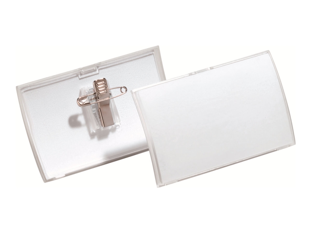 Kongressklistermärke Durable Click fold, med nål och klämma, 5,4 x 9 cm, 25 st. | Papper & Emballage - Märkning - Namnbrickor | GameStuff