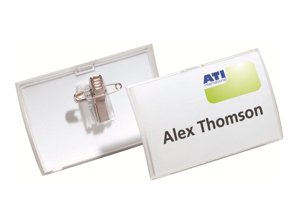 Kongressklistermärke Durable Click fold, med nål och klämma, 5,4 x 9 cm, 25 st. | Papper & Emballage - Märkning - Namnbrickor | GameStuff