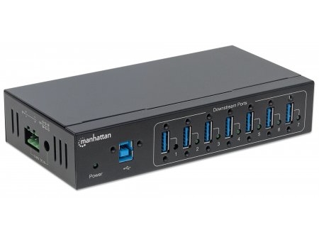 Manhattan 7-Port Usb 3.0 Hub Für Industrieanwendungen, Sieben Usb 3.0 Typ A-Ports, 20 Kv Esd-Schutz, Stromversorgung Per Blockklemmen, Netzteil Oder
