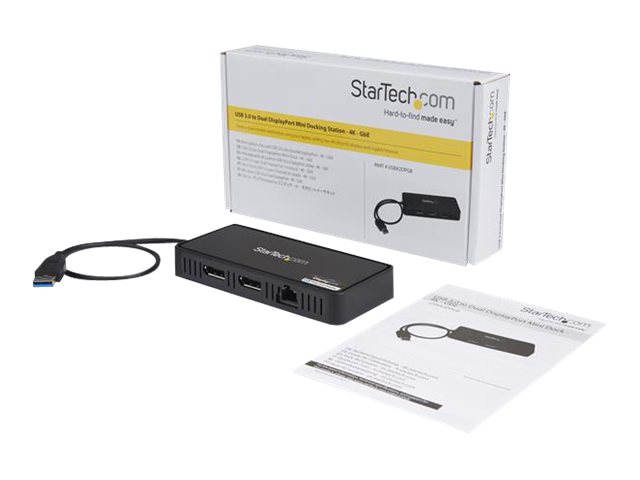 Startech.Com Usb 3.0 Mini Dock - Usb-A Dockingstation Mit Zwei Monitoren Und Displayport 4K 60Hz Video- Und Gigabit-Ethernet - 30 Cm Langes Kabel - T