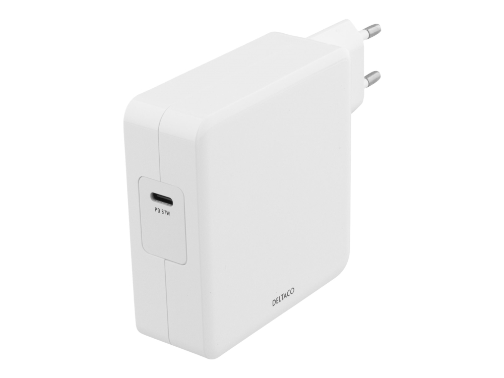 DELTACO USBC-AC117 - Strømforsyningsadapter - 87 Watt - Fast Charge, PD (24 pin USB-C) - hvid