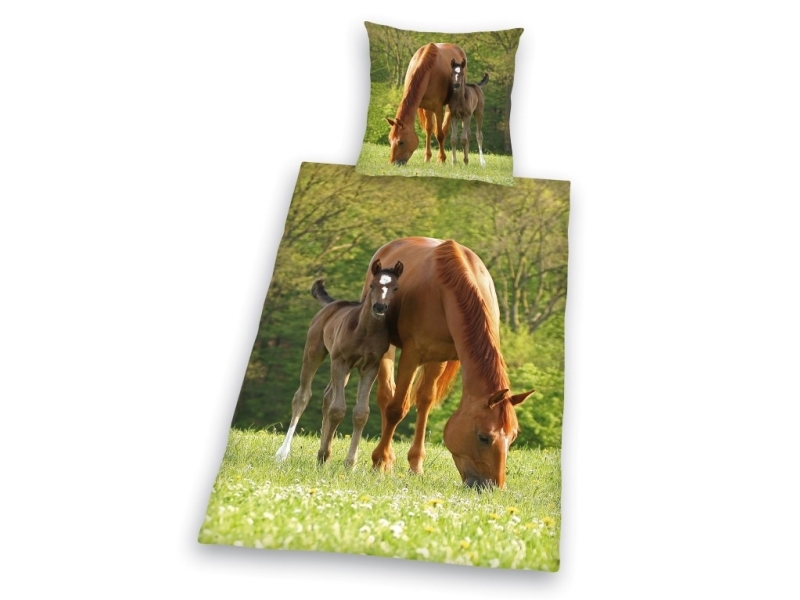 Billede af Heste 'Brown Horse And Pony' Sengetøj (100 Procent Bomuld)