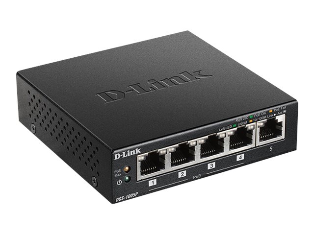 D-Link Dgs-1005P/E, Unmanaged, Gigabit Ethernet (10/100/1000), Vollduplex, Power Over Ethernet (Poe), Wandmontage