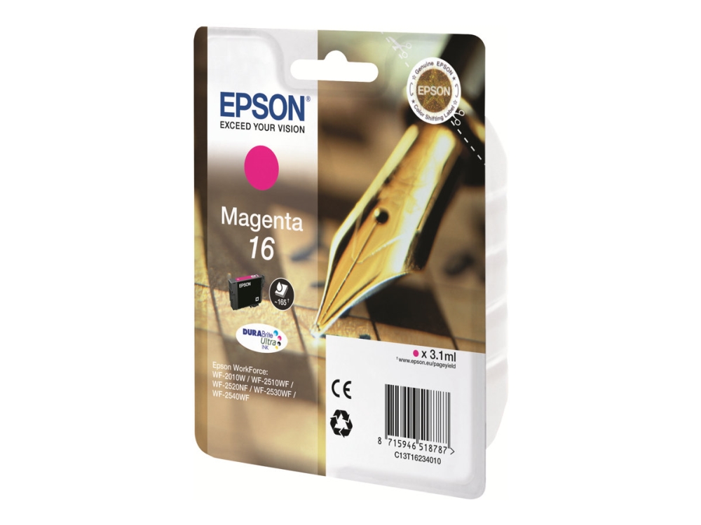 Epson 16 - 3.1 Ml - Magenta - Original - Blækpatron - For Workforce Wf-2010, 2510, 2520, 2530, 2540, 2630, 2650, 2660, 2750, 2760