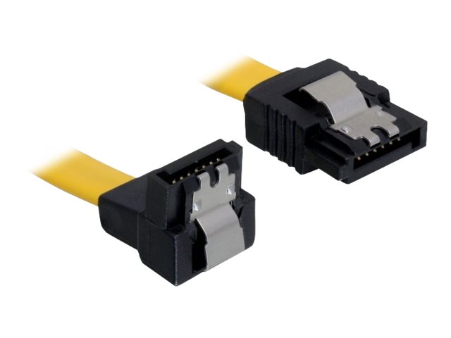 Delock - Sata-Kabel - Serial Ata 150/300 - Sata (Han) Vinklet Til Sata (Han) Lige - 1 M - Tommelklemmer - Gul