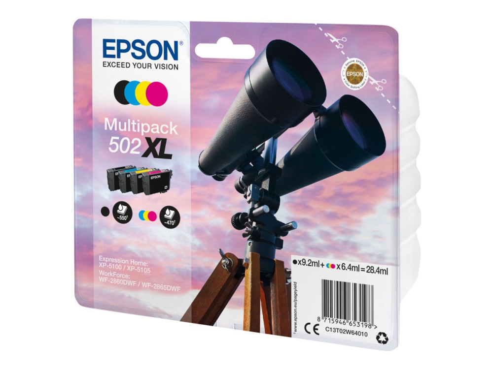 Epson 502Xl Multipack - 4 Pakker - Xl - Sort, Gul, Cyan, Magenta - Original - Blister - Blækpatron - For Expression Home Xp-5100, 5105, 5150, 5155 Wo