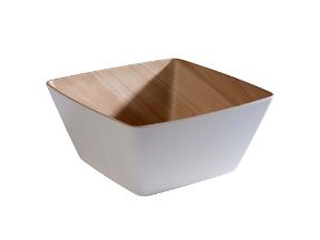 Skål Frida 3.5 ltr 25x25x12 cm Melamin Hvid/Trælook,6 Stk/krt