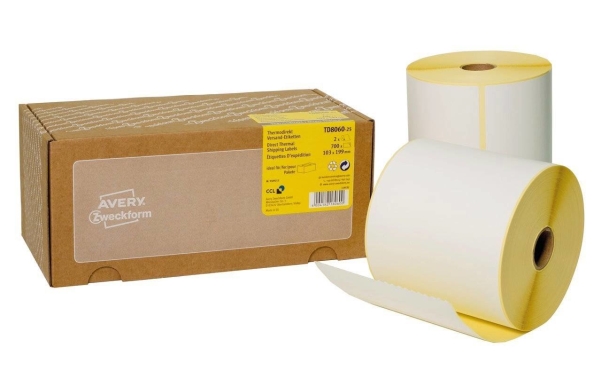 Avery TD8060-25, Vit, Självhäftande skrivaretikett, papper, Termal transfer, Permanent, Rundad rektangel | Papper & Emballage - Märkning - Etiketter och Tejp | GameStuff