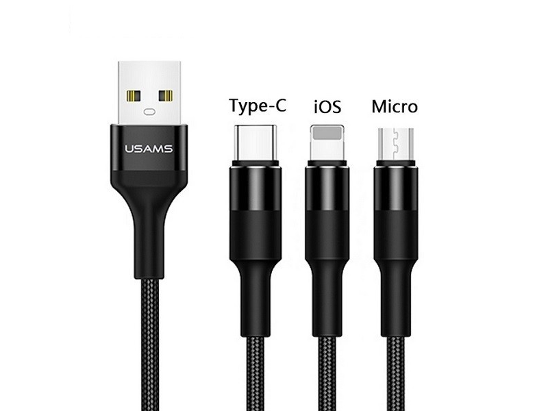 Usams Kabelis Pintas U5 3W1 1,5M 2Ajuodos Spalvos (Lightning/Microusb/Usb-C) Sj2193in101 (Us-Sj219)