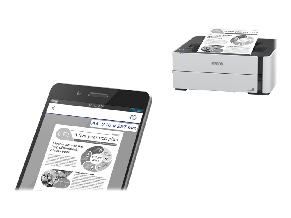 Epson EcoTank ET-M1180 - Printer - S/H - Duplex - blækprinter - kan genopfyldes - A4/Legal - 1200 x 2400 dpi - op til 20 spm - kapacitet: 250 ark - USB 2.0, LAN, Wi-Fi