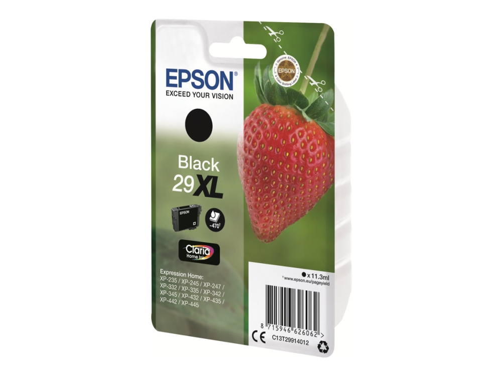 Epson 29XL - 11.3 ml - XL - sort - original - blister med RF/akustisk alarm - blækpatron - for Expression Home XP-235, 245, 247, 255, 332, 335, 342, 345, 432, 435, 442, 445, 455
