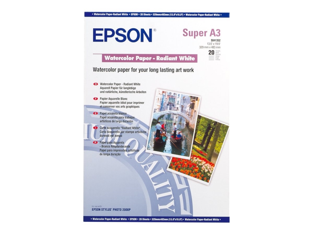 Epson - Kritvit - A3 plus (329 x 423 mm) - 188 g/m² - 20 ark akvarellpapper - för SureColor P5000, P800, SC-P10000, P20000, P5000, P700, P7500, P900, P9500 | Papper & Emballage - Vitt papper - Fotopapper | GameStuff