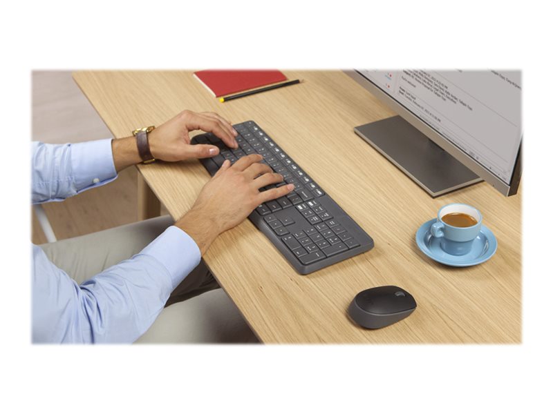 Logitech Mk235, Volle Größe (100%), Kabellos, Usb, Azerty, Grau, Maus Enthalten