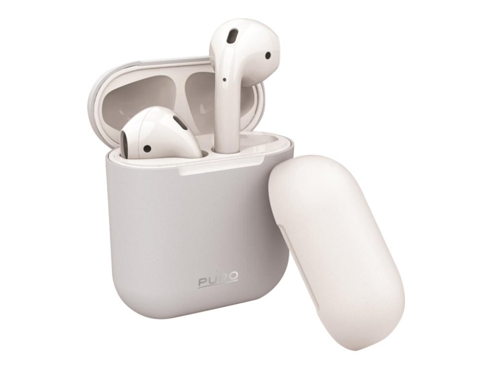 PURO Icon - Taske til øretelefoner - silicone - hvid, lyseblå - Apple AirPods (1. generation, 2. generation)