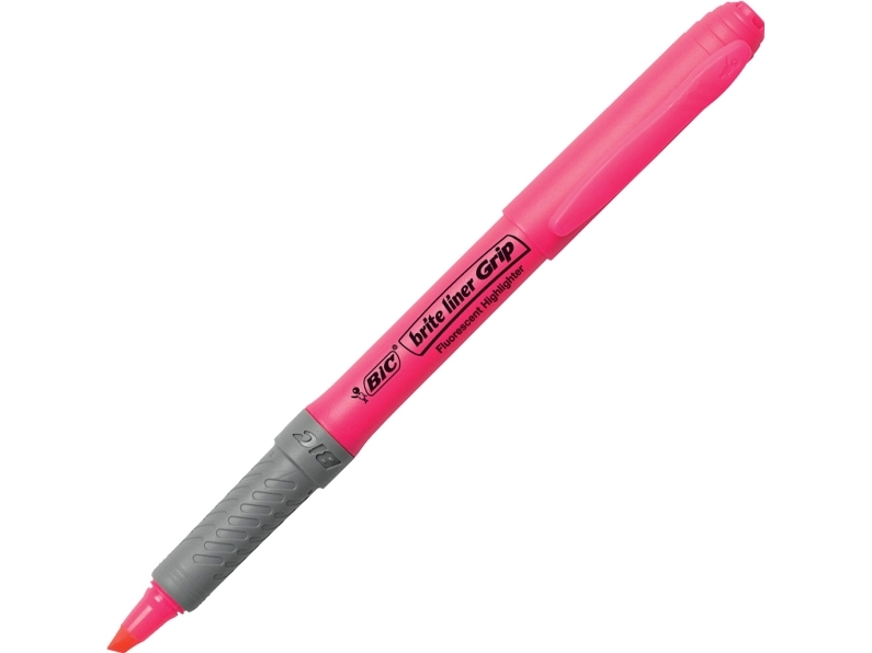 Overstregningspen BIC Highlighter Grip pink med skrå spids - (12 stk.)