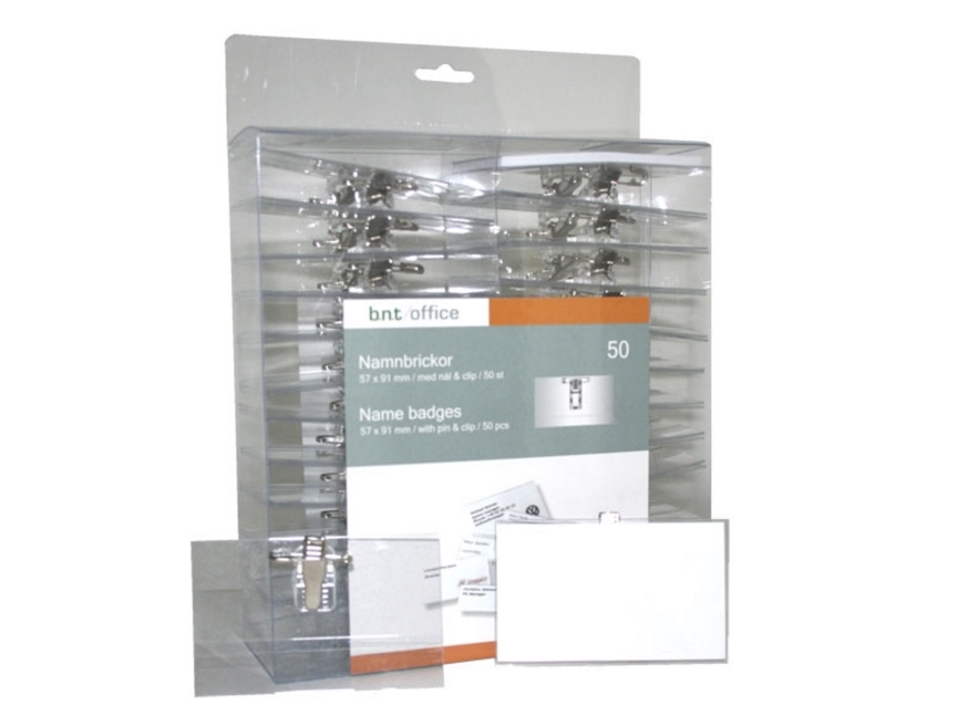 Kongressbrickor 57x91 mm m/klämma & säkerhetsnål inkl. insats (50 st.) | Papper & Emballage - Skyltning - Skyltning | GameStuff