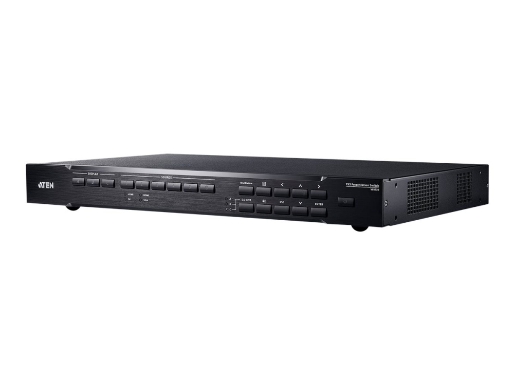 Aten 7 X 3 Seamless Präsentation Matrix Switch Mit Scaler, Streaming, Audio Mixer Und Hdbaset, Hdmi, Metall, Schwarz, 60 Hz, 1080P, 1920 X 1200 Pixel