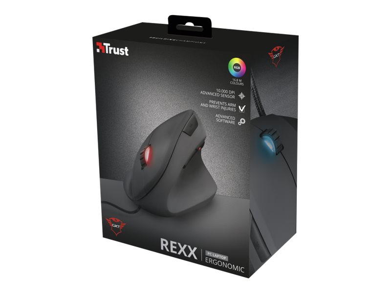 Trust Gxt 144 Rexx, Rechts, Vertikale Ausführung, Optisch, Usb Typ-A, 10000 Dpi, Schwarz