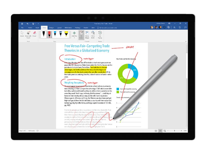 Microsoft Surface Pen M1776 - Aktiv Skrivestift - 2 Knapper - Bluetooth 4.0 - Platinum - Kommerciel - Für Surface Book 3, Go 2, Go 3, Go 4, Laptop 3,