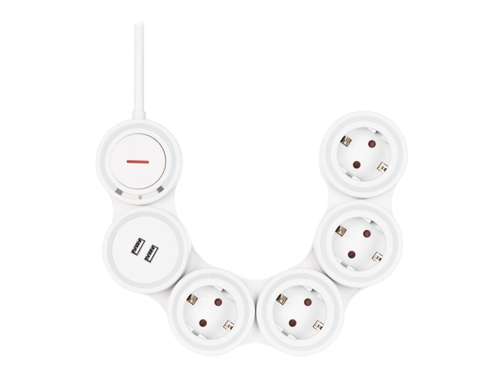 DELTACO GT-290 - Effektband - 3500 Watt - ingång: power CEE 7/7 - utgångskontakter: 4 (4 x CEE 7/4, 2 x USB) - 1.4 m sladd - vit | EL Artiklar - Andra EL - Pluggar och uttag | GameStuff