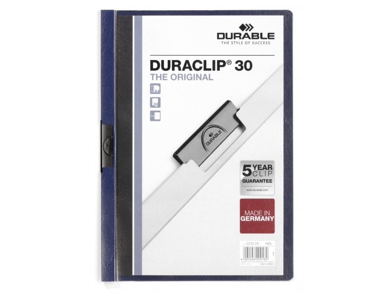 Durable DURACLIP, Blå, PVC, 30 ark, A4, 1 styck | Arkivering - Presentationsmappar och omslag - Presentationsmapp | GameStuff