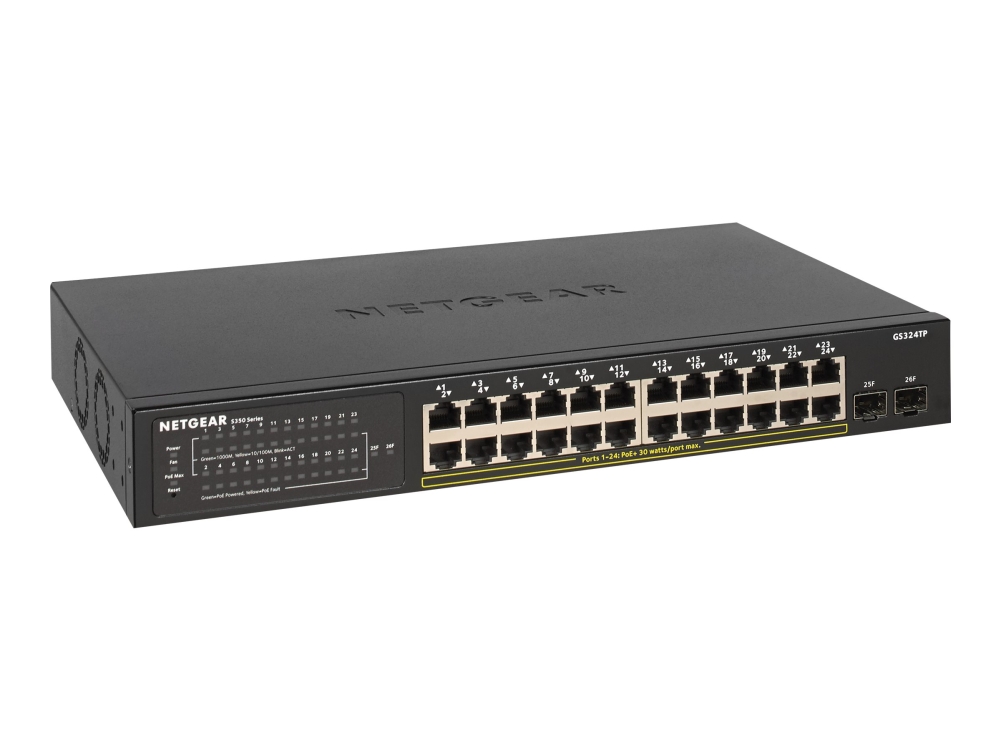 Netgear Smart Gs324tp Switch Smart 24 X 10/100/1000 Poe 2 X Sfp Skrivbordsmodell Rackmonterbar Poe 190 W