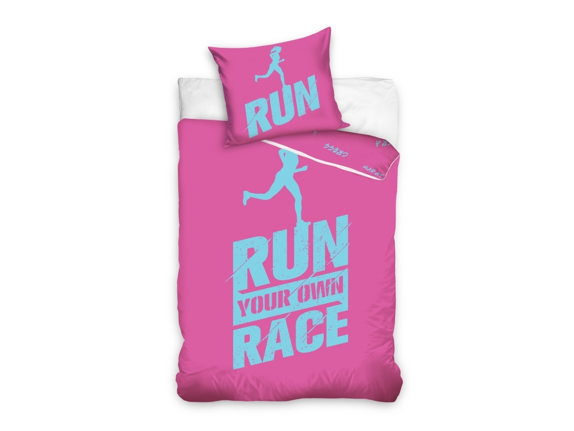 Billede af Run Your Own Race Pink Sengetøj 140 X 200, 100 Procent Bomuld