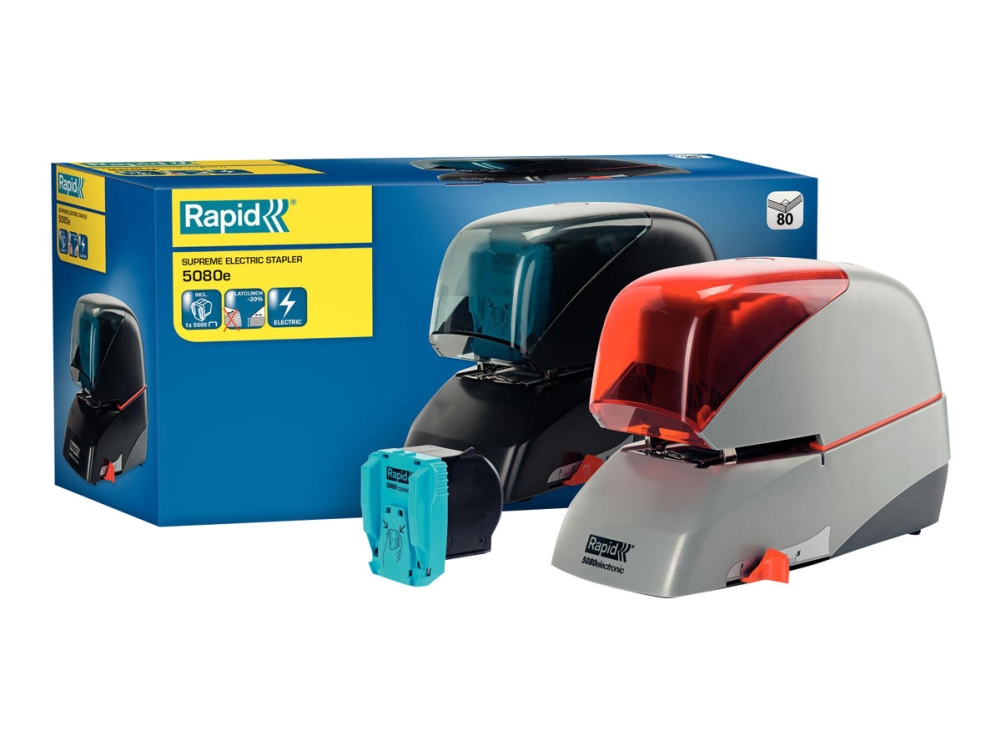 Rapid Elektrisk hæftemaskine Supreme R5080e, kontaktløs, 80 ark Sølv/orange