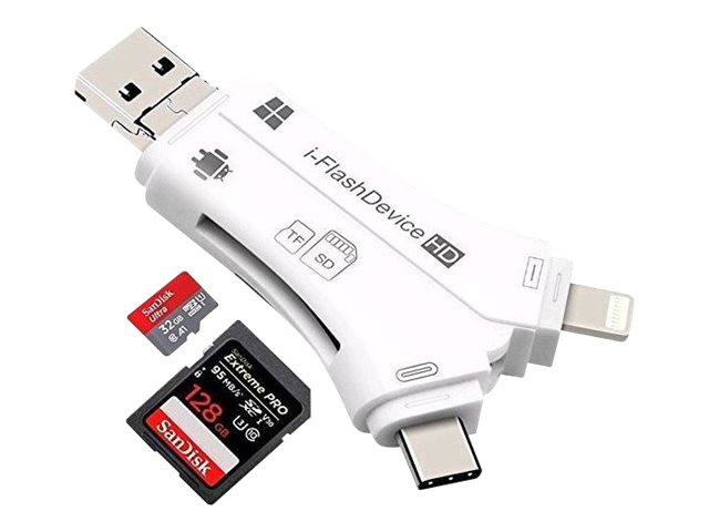 Coreparts - Kortlæser (Sd, Microsd) - Lightning/Usb 2.0/Usb-C/Micro Usb