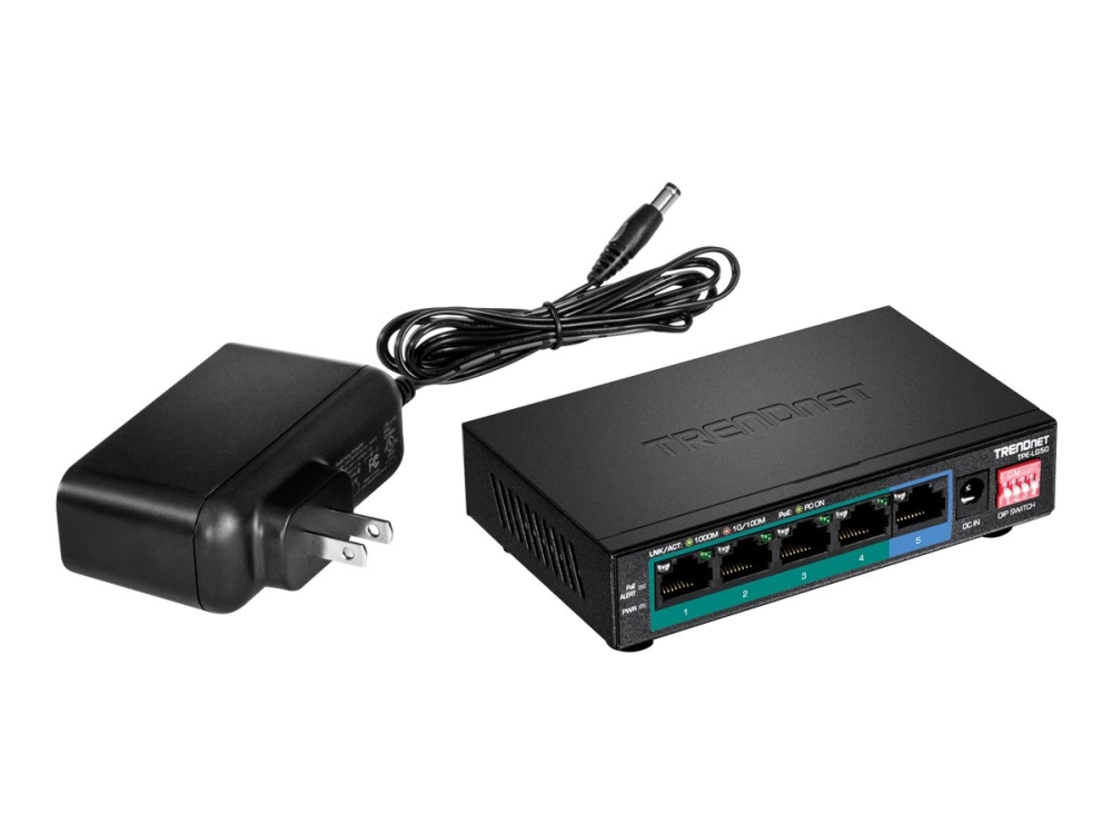 TRENDnet TPE LG50 - Switch - ikke administreret - 4 x 10/100/1000 (PoE+) + 1 x 10/100/1000 - desktop - PoE+ (32 W) - TAA-kompatibel