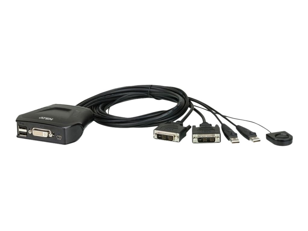 Aten 2-Port Usb Dvi-Kabel Kvm Switch Mit Remote-Port-Wähler, 1920 X 1200 Pixel, Wuxga, 0,93 W, Schwarz