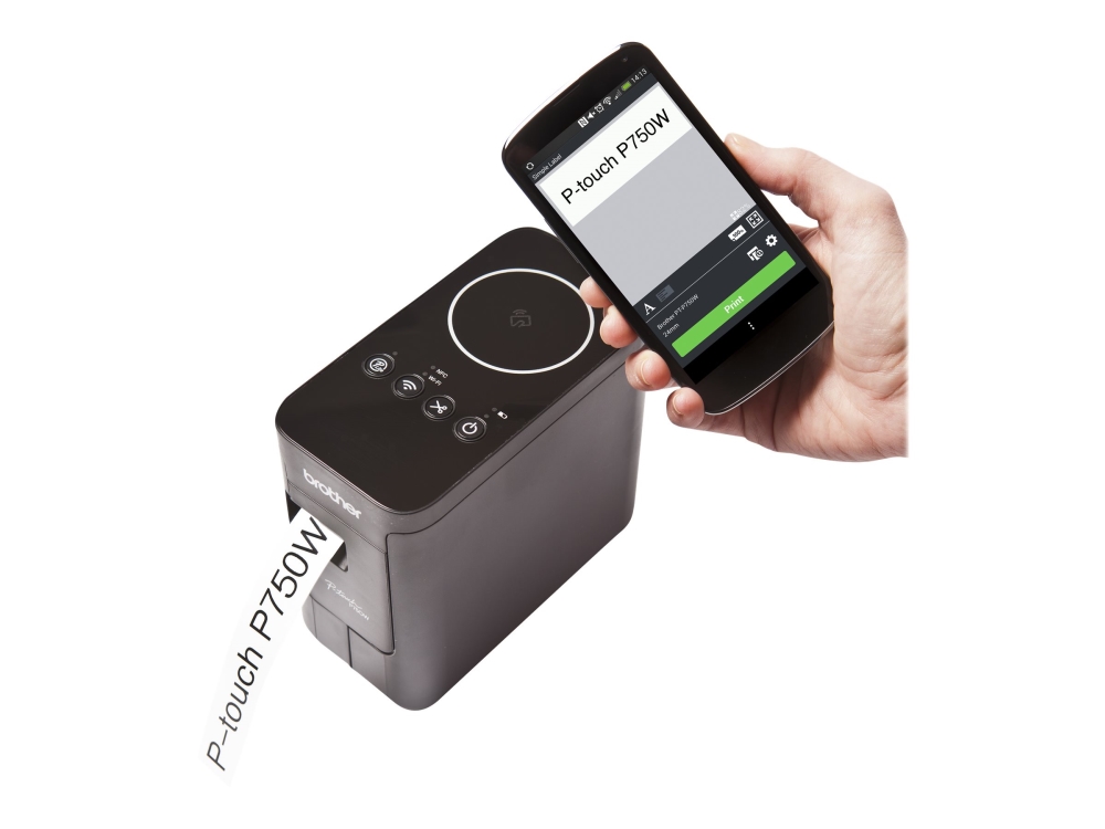 Brother P-Touch PT-P750W - Etiketprinter - termo transfer - Rulle (2,4 cm) - 180 x 360 dpi - op til 30 mm/sek. - USB, Wi-Fi(n), NFC - skærer