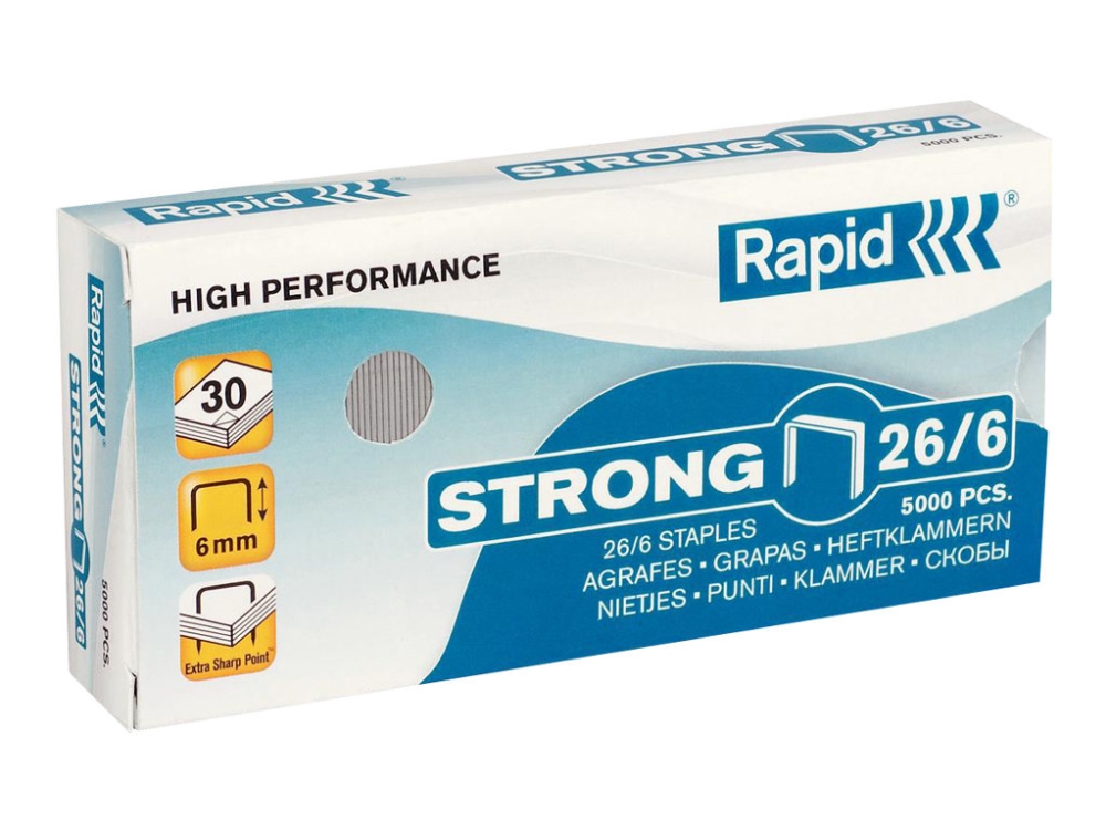 Rapid Strong - Hæfteklammer - 26/6 - 6 Mm - Galvaniseret Stål - Pakke Med 5000 - For Fashion F30, Fm32 Supreme Freeze, S1, S17, S27, S30, S50