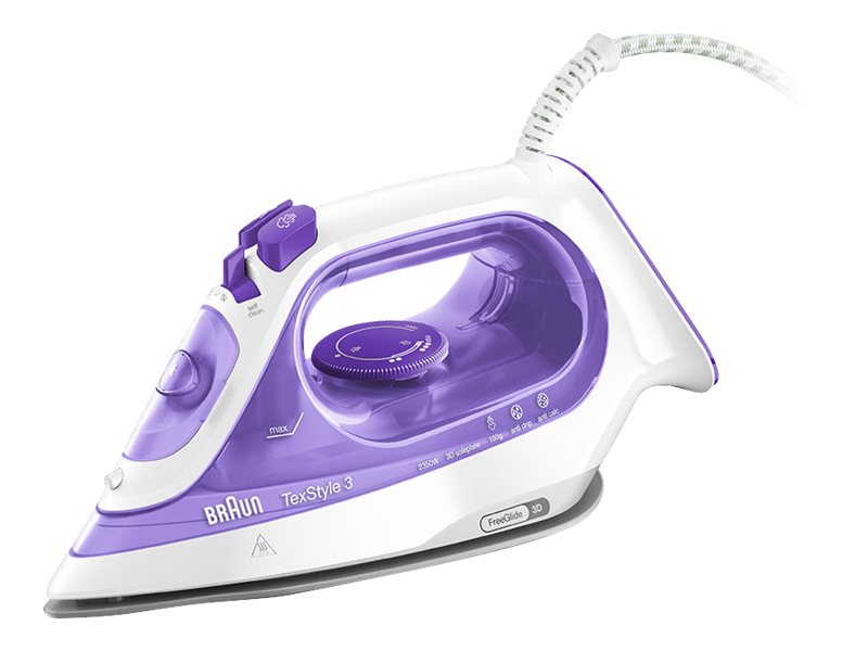 Braun TexStyle 3 SI 3042 VI - Dampstrygejern - såleplade: FreeGlide 3D SuperCeramic - 2350 W - lilla