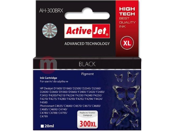 Activejet Ah-300Brx Tintenpatrone (Ersatz Für Hp 300Xl Cc641ee Prämie 20 Ml Schwarz), Hohe (Xl-) Ausbeute, Tinte Auf Pigmentbasis, 20 Ml, 1 Stück(E)