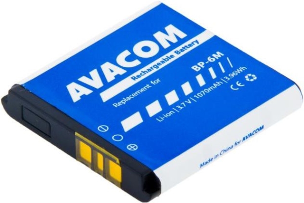 Batteri Avacom Gsno-Bp6m-S1070 Til Nokia 6233, 9300, N73 Li-Ion 3,7V 1070Mah (Bp-6M Erstatning)