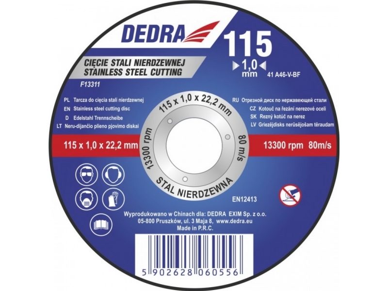 Dedra skæreskive 125x1,5x22,2mm til skæring i rustfrit stål Inox - F13322 (F13322)