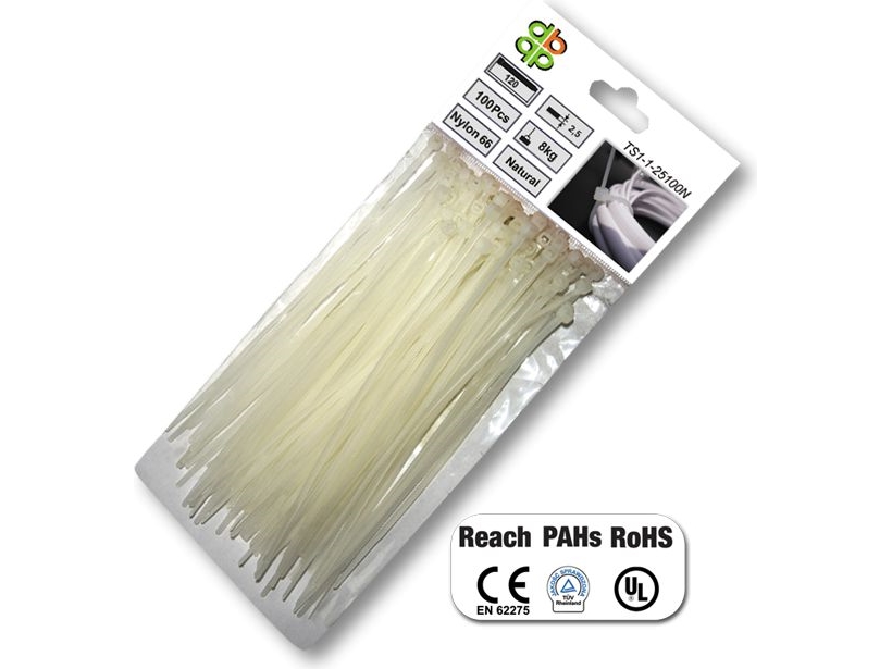 Plastbånd hvid 4,8 x 300 mm 100 stk