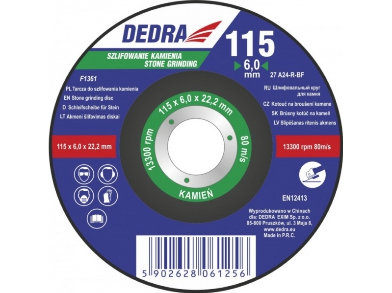 Dedra Slibeskive 125X6,0X22,2 Mm Til Sten - F1362