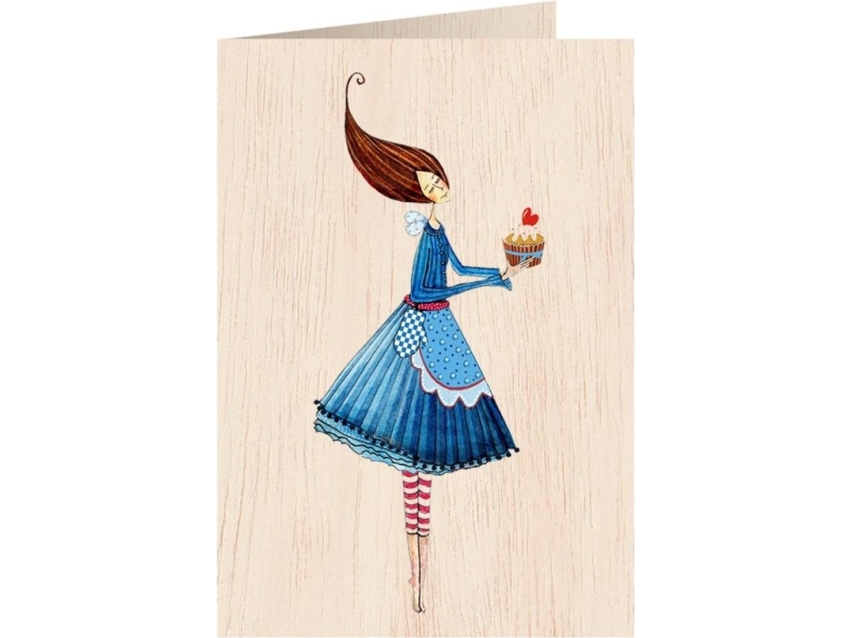Cozywood Holz Carnet C6 + Umschlag Frau Mit Kuchen