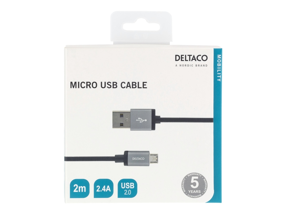 Deltaco Micro-113F - Usb-Kabel - Usb (Han) Til Micro-Usb Type B (Han) - 2 M - Sort