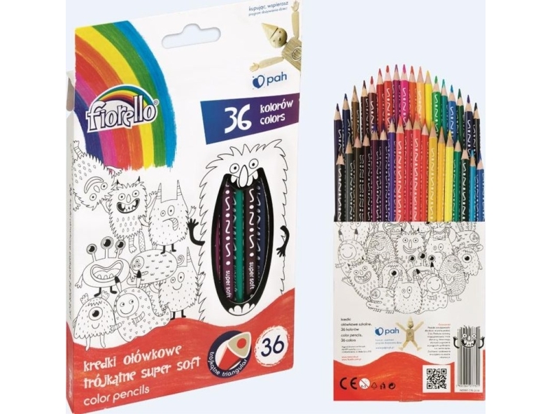 Fiorello Super Soft Crayons 36 Colors Sharpened Trójk.Fiorello