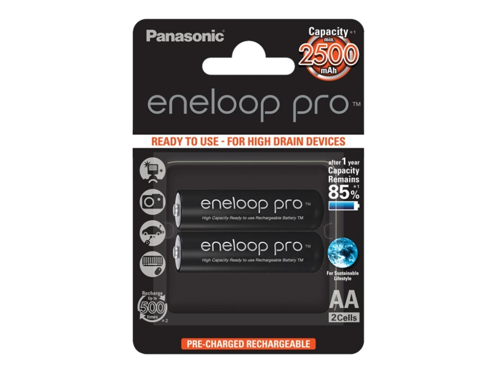 Panasonic Eneloop Pro Bk 3hcde/2be Batteri 2 X Aa Typ Nimh Uppladdningsbart 2500 Mah