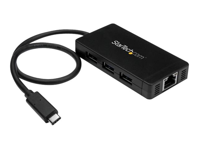 Startech.Com 3 Port Usb 3.0 Hub Mit Usb-C Und Gigabit Ethernet - 5Gbps - Inklusive Netzteil, Kabelgebunden, Usb, Ethernet, 1000 Mbit/S, Schwarz