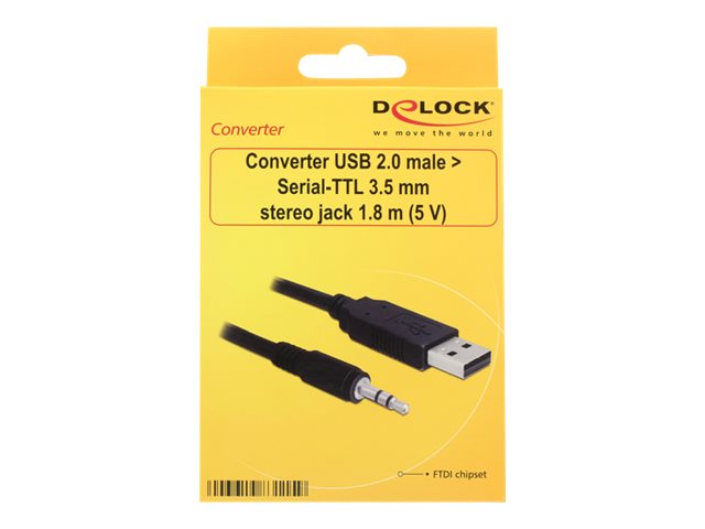 Delock Converter USB 2.0 > Serial-TTL 3.5 mm stereo jack (5 V) - Seriell adapter - USB 2.0 - seriell - svart | Datortillbehör - Kablar & adaptrar - Ljudkablar | GameStuff