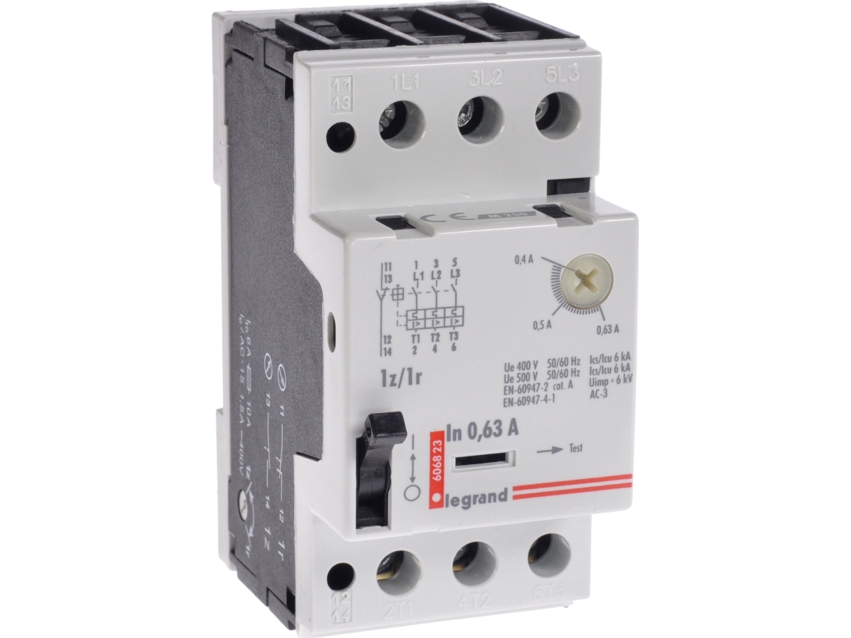 Legrand motorudløser/ motorafbryder 3P 0,12kW 0,4-0,63A M250 1Z/1R 0,63 606823