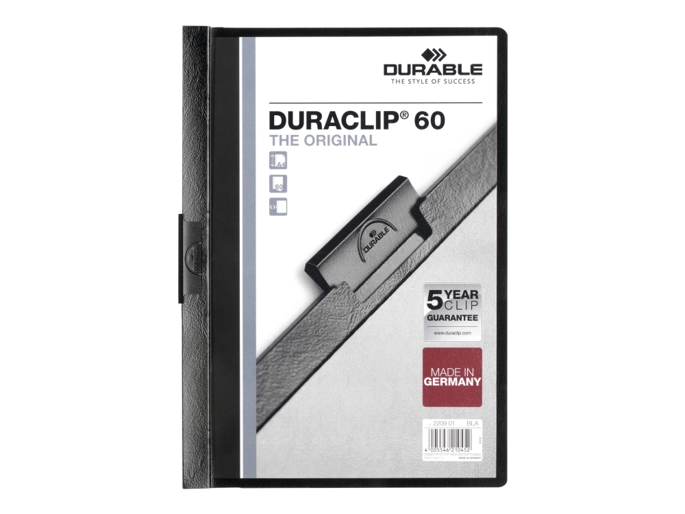 DURABLE DURACLIP 60 - Klemmefil - for A4 (210 x 297 mm) - kapacitet: 60 ark - sort med transparent frontdække