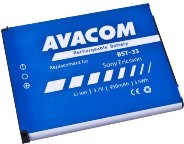 „Avacom“ baterija. „AVACOM“ baterija, skirta „Sony Ericsson K550i“, „K800“, „W900i“ mobiliųjų telefonų ličio jonų 3,7 V 950 mAh (standartinė BST-33) - GSSE-W900-S950A